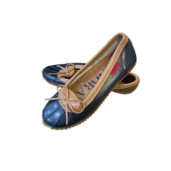 Chooka Womens Waterproof Duck Shoes Sz 6 Black & Tan Rubber Upper Slip-On - Picture 2 of 4